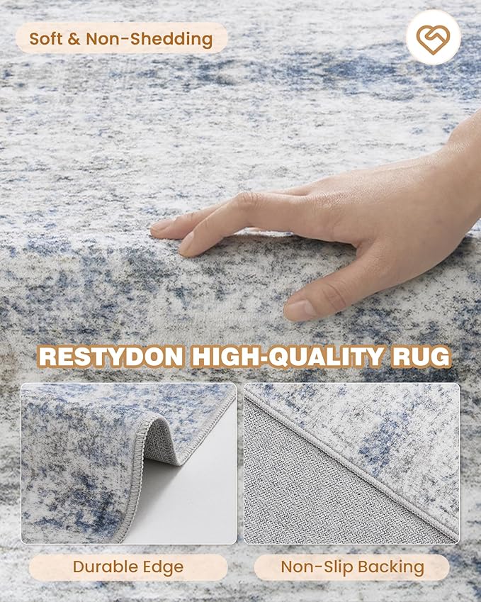 2x3 Washable Rug Runner for Bathroom, Soft Entryway Rug for Laundry Room, Kitchen, Vintage Abstract Hallway Runner for Bedroom, Anti-Slip Door Mat Indoor Entrance(2'x3', Blue/Brown/Ivory)