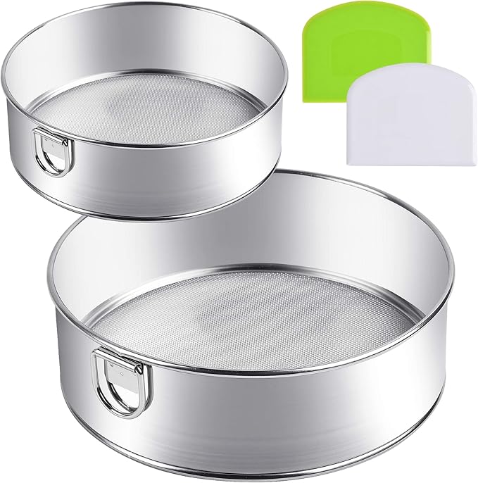 Supkiir Stainless Steel Flour Sifter, 6-Inch, 8-Inch Sieve Fine Mesh Strainer Round Sifting Pan for Baking Straining Powdering Bread Dough Cake Fondant Icing