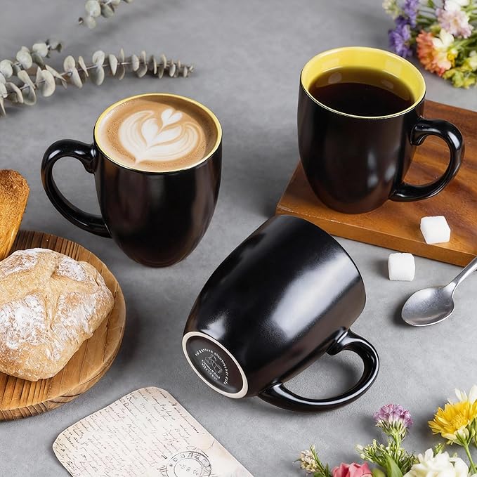 GBhome 12oz Coffee Mugs Set of 6, Large Ceramic Coffee Mugs for Man, Woman, Dad, Mom, Modern Coffee Mugs Set with handle for Tea/Latte/Cappuccino/Milk/Cocoa. Dishwasher&Microwave Safe,Yellow