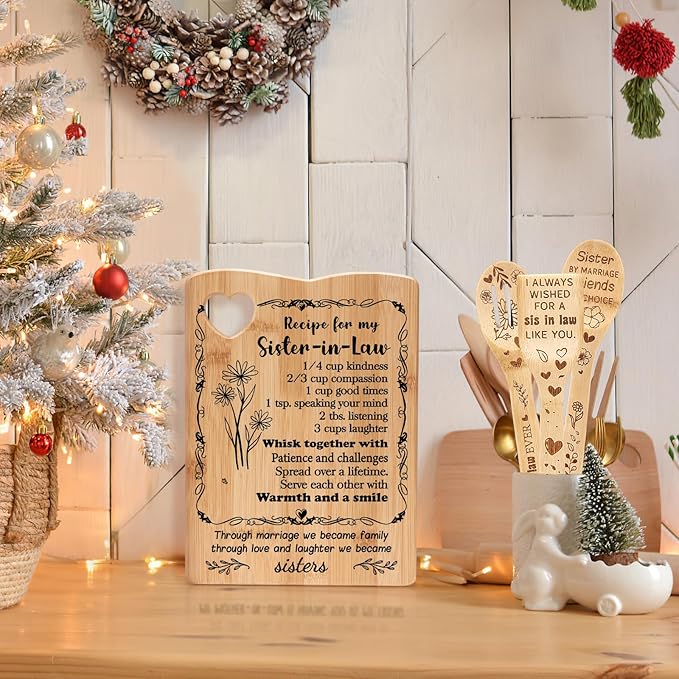YUEYUQIU Sister in Law Birthday Gifts, Sister in Law Gifts from Sister in Law, Cutting Board Set Gift for New Sister in Law, Christmas, Mothers Day or Wedding Kitchen Decor Gifts for Sis in Law