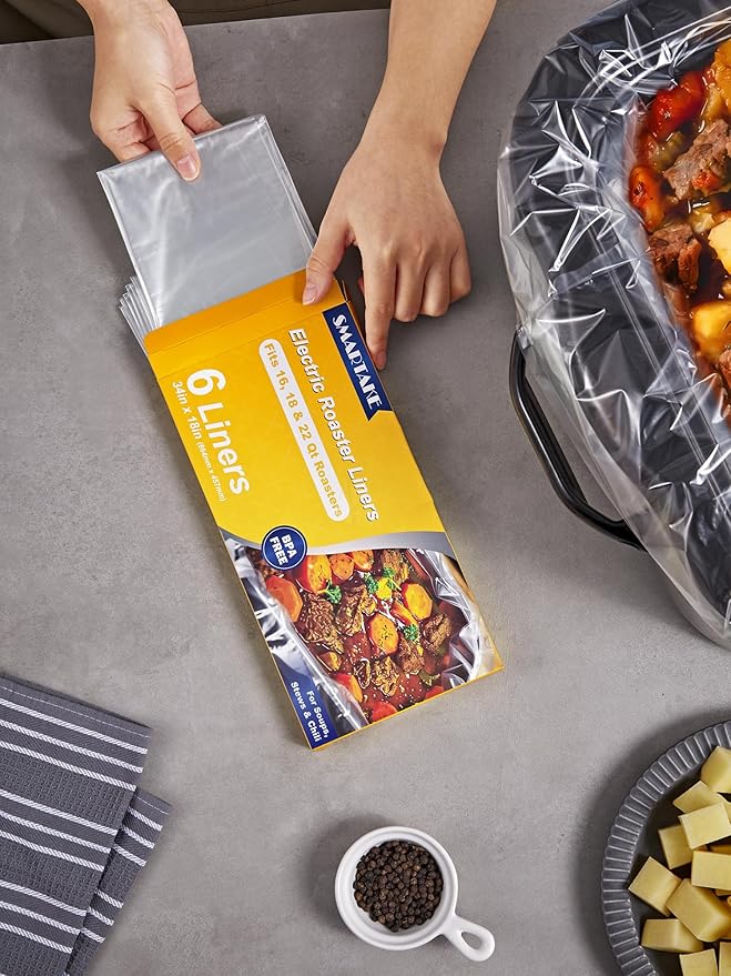 SMARTAKE Electric Roaster Liners, 6-Count Disposable Roaster Liners, Fits 16, 18, 22 Quart Roasters, Roaster Pan Oven Liners Plastic Cooking Bags for Instant Cleanup, 18 x 34 Inch