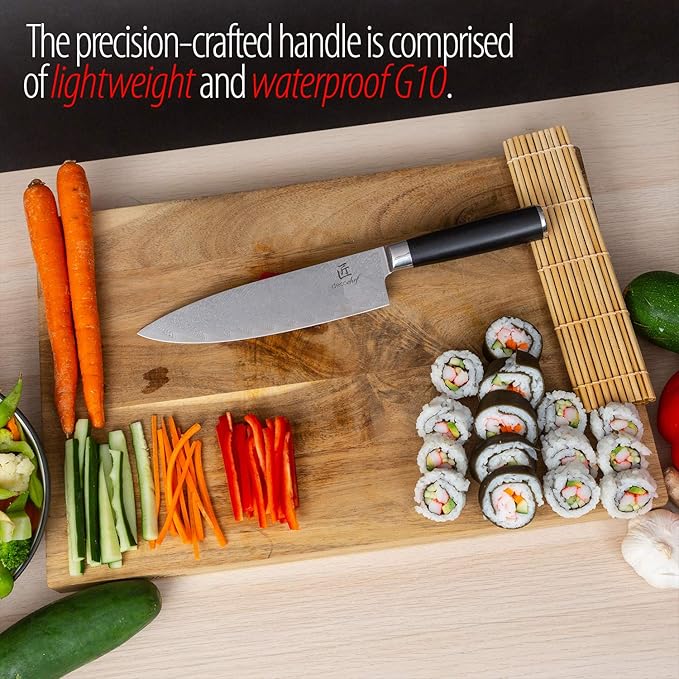 Deco Chef Professional Chef Knife 8-inch Damascus High Carbon Steel - 67 Layers AUS-10 Razor Sharp Japanese Quality with Full Tang Ergonomic Handle, Sharpening Guide Included