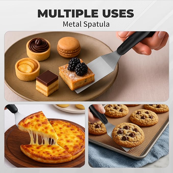 Stainless Steel Spatula Set,Mini Serving Spatula for Kitchen Use,Metal Spatula for Cooking with Heat Resistant Handle,Metal Spatulas for kitchen use for Pancakes、Lasagna、Brownies、Cake and Cookie (2PC)