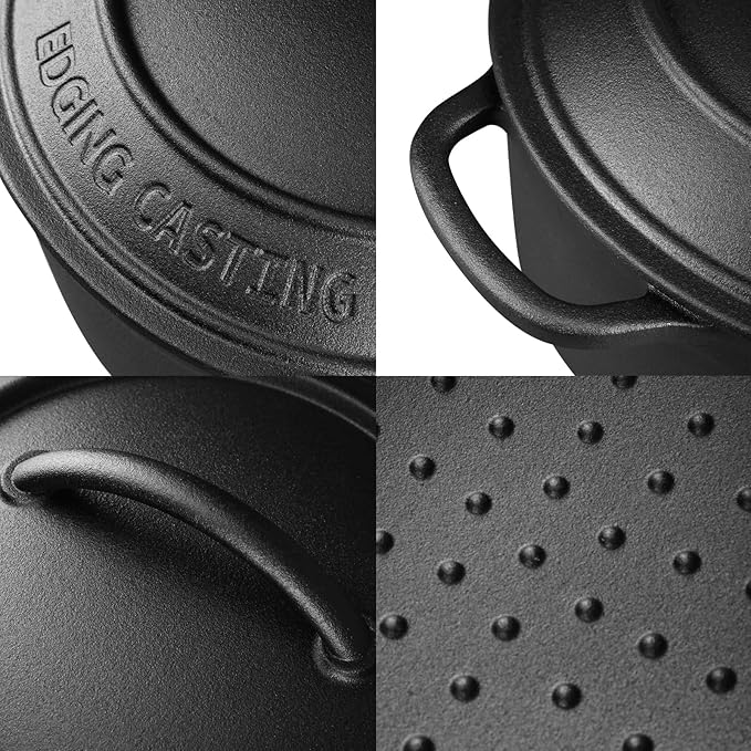 EDGING CASTING Pre-Seasoned Cast Iron Dutch Oven Pot with Lid Dual Handle, Sourdough Bread Baking Pots， Round 5 Quart, Black