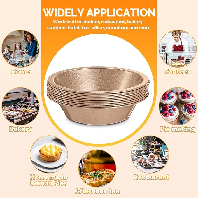 Gandeer 8 Pcs mini pie tins Pie Pan Dish for Baking Carbon Steel Pizza Nonstick Plate Bakeware Set Oven Air Fryer Cake Bread Meat(4 Inch,Champagne)