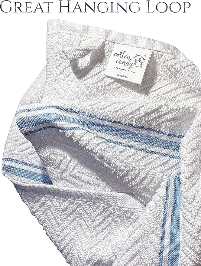 Fashion Flavor - Kitchen Terry Towel Set of 6 Large Size 16"x28". Highly Absorbent, Soft Yet Sturdy, Machine Washable and with a Convenient Hanging Loop