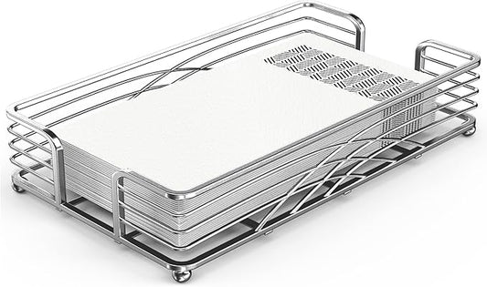 Silver Guest Towel Holder Tray for Bathroom – Countertop Napkin Organizer for Disposable Paper Towels, Elegant Hand Towel Rack for Powder Room, Modern Guest Bathroom Accessories