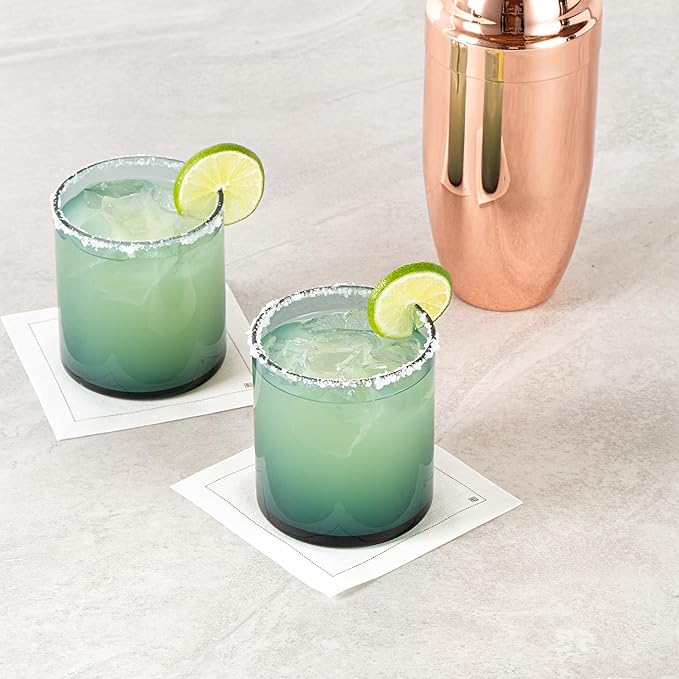 Restaurantware-Vetri 10 Ounce Old Fashioned Glasses, 24 Dishwashable Whiskey Glasses - No-Lead, Durable, Blue Glass Tumblers For Scotch, For Drinking Liquor, Cocktail, Bourbon, Cognac, And More