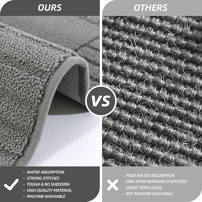 BEQHAUSE-Kitchen-Rugs-Washable-Kitchen-Mats-for-Floor Non-Slip Kitchen Mat Absorbent Kitchen Runner Rug with TPR Non Skid Backing,Grey, 24”x71”