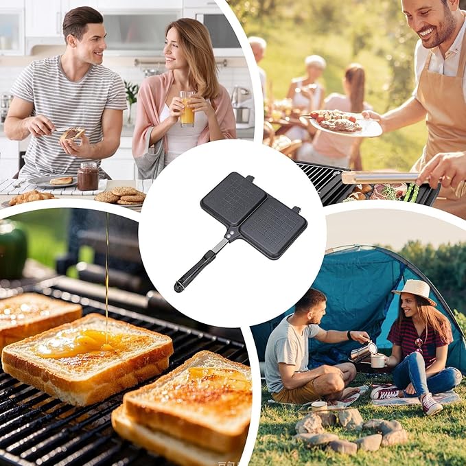 stovetops Sandwich Press – Double Sided Toaster Pan, Non-Stick Cheese Melter Griller | Easy Handle Cooking Tool, Hot Sandwich Maker for Camping, Outdoor Kitchen, Travel Breakfast, and Quick Meals