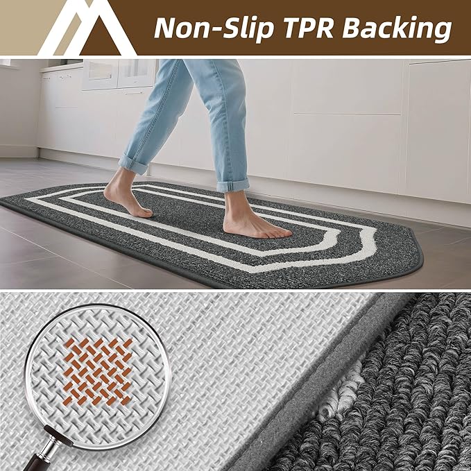 COSY HOMEER Long Kitchen Floor Mats for in Front of Sink Super Absorbent Kitchen Rugs and Mats 24"x59" Non-Skid Kitchen Mat Standing Mat Washable,Polypropylene,Dark Grey,Frame