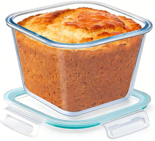 NUTRIUPS 2.1QT Glass Bread Pan with Lid, 7x5 Inch Deep Loaf Bread Baking Nonstick Pans with Airtight Lids, Square loaf pan for Homemade Meatloaf Sourdough (2.0L Square)