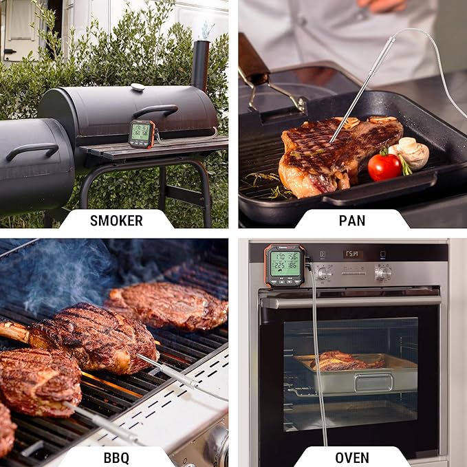 ThermoPro TP717 Digital Meat Thermometer for Grilling, Backlit Grill Thermometer Meat Thermometer Oven Safe with 2 Meat Probes, Food Thermometer for Cooking with Temp Alert for Smoker, BBQ, Oven