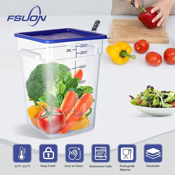 FSUON 4 Pack Clear Food Storage Containers with Lids and Handles Polycarbonate Square Commercial Food Containers, NSF (22Qt)