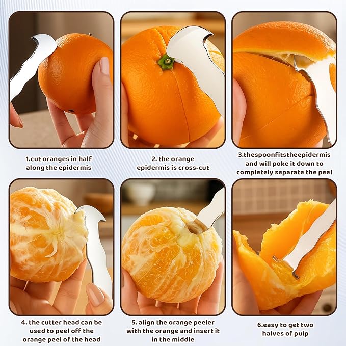 6-Pack Orange Peeler, Orange Peeler Tool, with 4 Plastic and 2 Stainless Steel Peelers, Easy to Use, Efficient Fruit Peeling