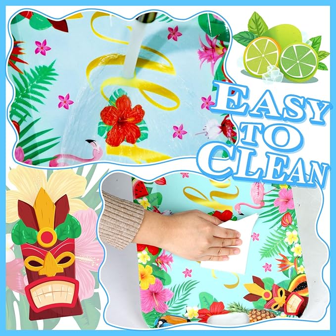 gisgfim 2Prs Summer Floral Serving Trays with Handles 16 x 11Inch Large Melamine Tray Rectangular Hawaiian Luau Serving Platter Aloha Tropical Tray Melamine Dishes for Serving Food Outdoor Party Plate