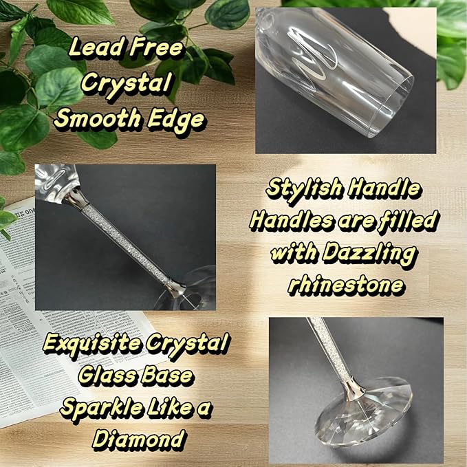Wedding Cake Knife and Champagne Flutes Server Set | Bride & Groom Champagne Glasses | Toasting Glasses for Parties and Cake Cutting Set – for Wedding, Engagement, Bridal Shower Gifts(Silver)