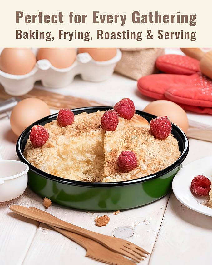 Round Pizza Cake Baking Pan Bread Roasting Dish 10 Inch Non-Stick Enamel Cookware for Cookie Pie Fish Roasts, Non-Toxic Carbon Steel Oven Dishwasher Safe Christmas Party Gift for Mother Bakeware