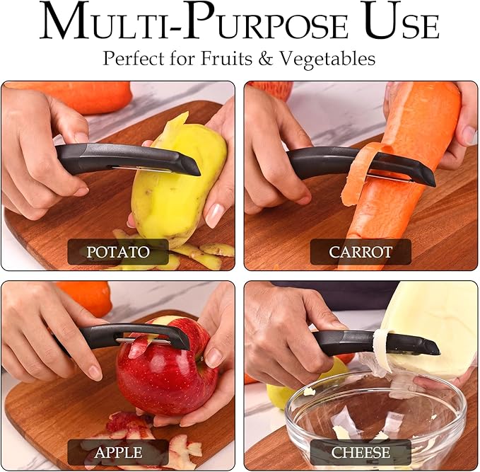 Professional Vegetable Peeler – Ultra Sharp Stainless Steel Blade – Effortless & Safe Peeling – Ideal for Potatoes, Cucumbers, Carrots – Ergonomic Non-Slip Handle, Black