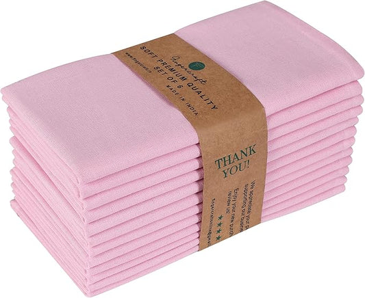 FINGERCRAFT Cloth Dinner Napkins Cotton Linen Fabric Soft Set of 12 Plain Reusable Washable for Dining Party Table Decoration 18x18 Inch Pink Lady