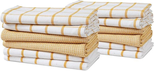 LANE LINEN Kitchen Towels Set of 12-100% Cotton, Quick-Drying 18” x 28” Absorbent Dish & Tea Towels, Premium Hand Towels for Drying Dishes - Yellow