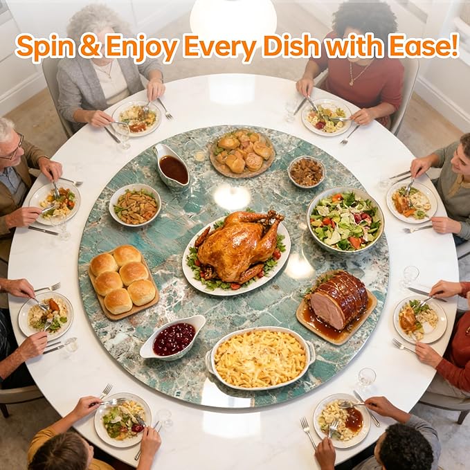 Lazy Susan Turntable 31.5 Inch - 360°Silent Rotating Anti-Slip Serving Tray,Heavy Duty Centerpiece for Kitchen,Dining &Coffee Table-Green Modern Design with Non-Slip Base