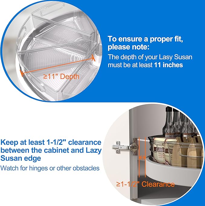 Lazy Susan Organizer Bins for 28"-29" Diameter Corner Cabinet Lazy Susan, 8 Pack, Clear Plastic Cabinet and Pantry Storage Bin, 1/8 Wedge-Food Safe, BPA Free