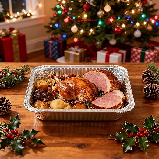 JOLLY CHEF 9x13 Aluminum Pans With Lids (25 Pack)- Disposable Foil Food Containers with Lids for Cooking, Heating, Storing, Prepping Food- Thanksgiving, Christmas, Parties