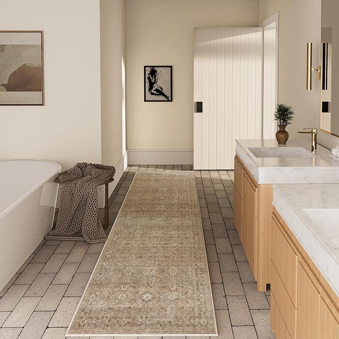 Machine Washable Runner Rug for Hallway: 2'6"x8' Kitchen Runner Rugs with Rubber Backing Non Slip Stain Resistant Boho Floor Rug Soft Carpet Runners for Indoor Entryway Bedroom Bedside Farmhouse