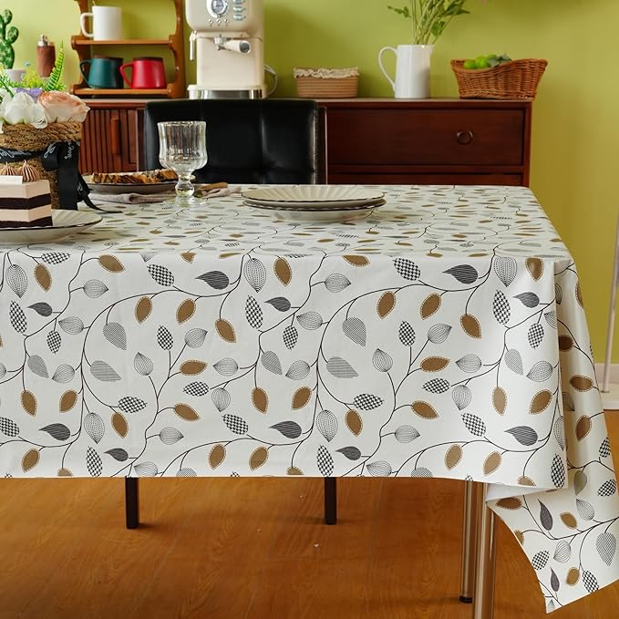 Rectangle Table Cloth,100% Waterproof Tablecloth Oil Proof Spill Proof Vinyl Table Cloth, Wipe Clean Plastic Table Cover for Dining, Camping, Indoor and Outdoor 54" x 102",Leaf