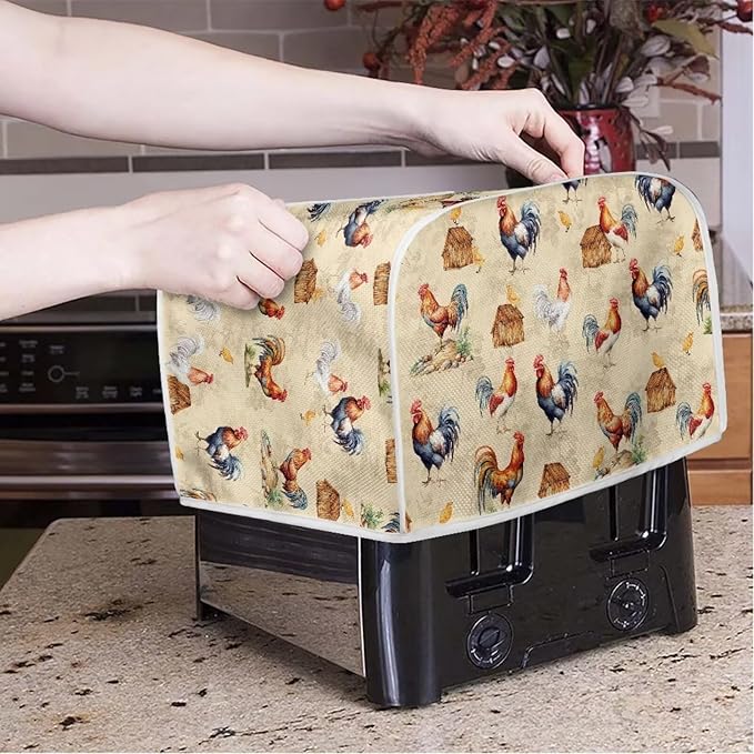 Annejudy Chicken Pattern Two Slice Toaster Cover, Kitchen Small Appliance Covers Home Table Decoration Microwave Oven Dustproof Cover Keep From Dirty Stain, Yellow