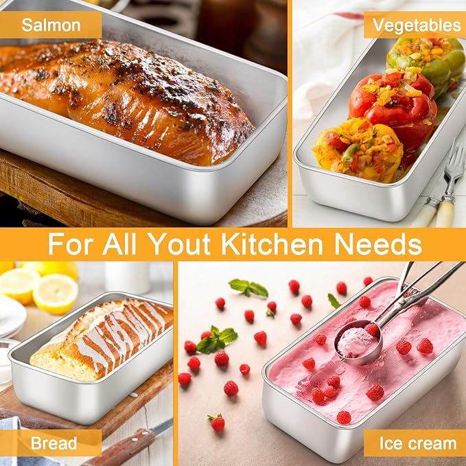 E-far Loaf Pan for Baking Bread, 9 x 5 Inch Stainless Steel Baking Loaf Pans, Metal Bakeware for Bread Meatloaf Cake Brownies, Healthy & Non Toxic, Easy Release & Dishwasher Safe - Set of 2