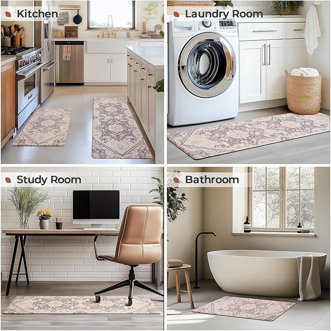 FRESHMINT Anti Fatigue Kitchen Mats Set 2 PCS, Waterproof & Non-Skid Boho Kitchen Rugs, Cushioned Kitchen Floor Mats for Standing Washable Comfort Kitchen Runners for Lanudry, Office, Sink