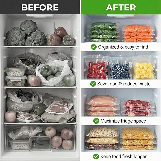 Vacuum Sealer Machine for Food with 30 Storage Bags, Built-in Cutter, 6-in-1 Automatic Sealing Machine for Seal a Meal, Wet & Dry Food Prep, Compact Heat Sealer for Freezer Preservation