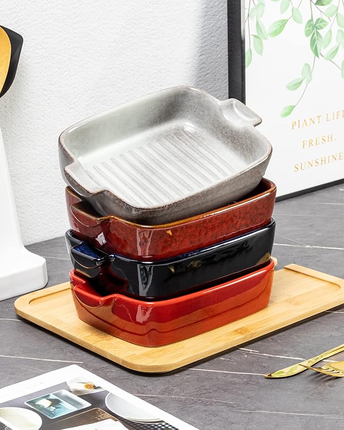 Ceramic Baking Dishes for Oven – Small Rectangular Bakeware Pans for Casserole, Lasagna, Brownies, Side Dishes – Oven Safe Baing Pan with Handles Set of 4