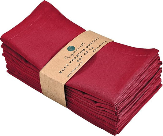 FINGERCRAFT Dinner Cloth Napkins, Cotton Linen Blend Mitered Corner Napkins Cloth 12 Pack Natural Premium Quality for Every Day Use, Parties, Weddings, 20x20 inch Christmas Color Tango Red