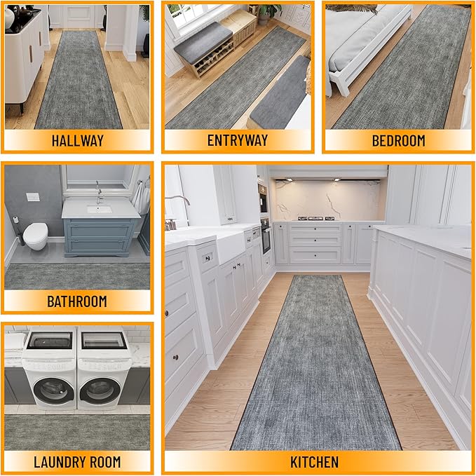 Ottomanson 3-Piece Kitchen Rug Set - Non Slip Runner & Washable Mat - 1'11" x 3' + 1'11" x 4' + 1'11"' x 5' - Durable, Stain Resistant for Entryway, Bedroom and Bathroom, Solid Brown