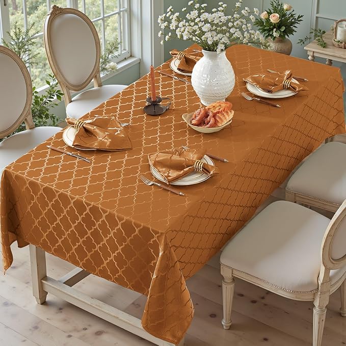 Larponder Tablecloth Rectangle, Jacquard Polyester Table Cloth, Washable & Spill Proof Table Cover for Spring Kitchen Dining Party Picnic (Rectangle, 60" x 84", Amber)