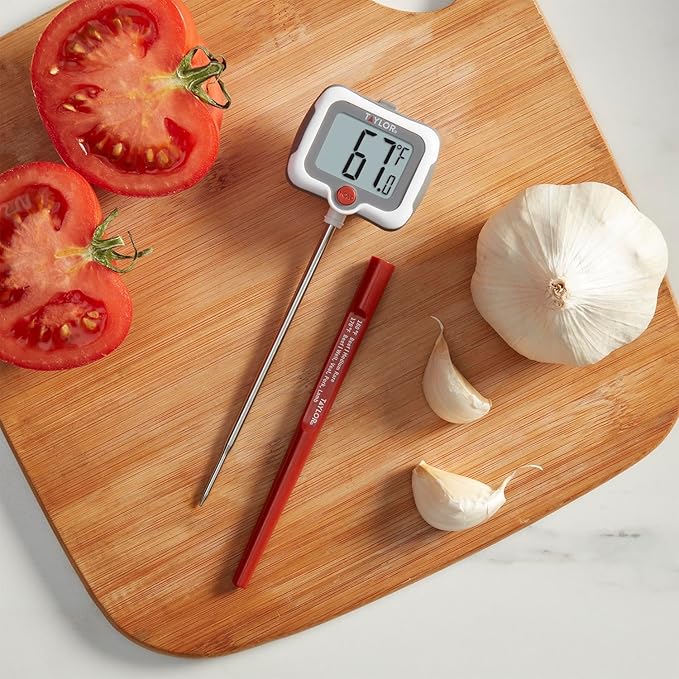 Taylor Pivoting Head Instant Read Digital Meat Food Grill BBQ Cooking Kitchen Thermometer with Protective Sleeve, Gray