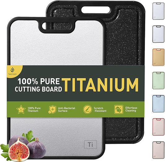 2 in 1 Pure Titanium Cutting Boards for Kitchen Chopping Board with Handle Large Big Small Kitchen Meat Butcher Block Not Stainless Steel Wood Bamboo Glass Rubber Plastic Silicone Acrylic Teak Sink