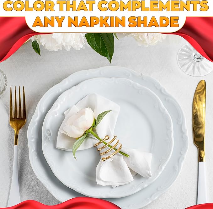Gold Napkin Rings Set of 8 - Easter Napkin Rings with Elegant Spiral Design | Durable Metal & Shiny Gold Finish | Great for Weddings, Holidays & Everyday Use | Festive Easter Holiday Table Decoration
