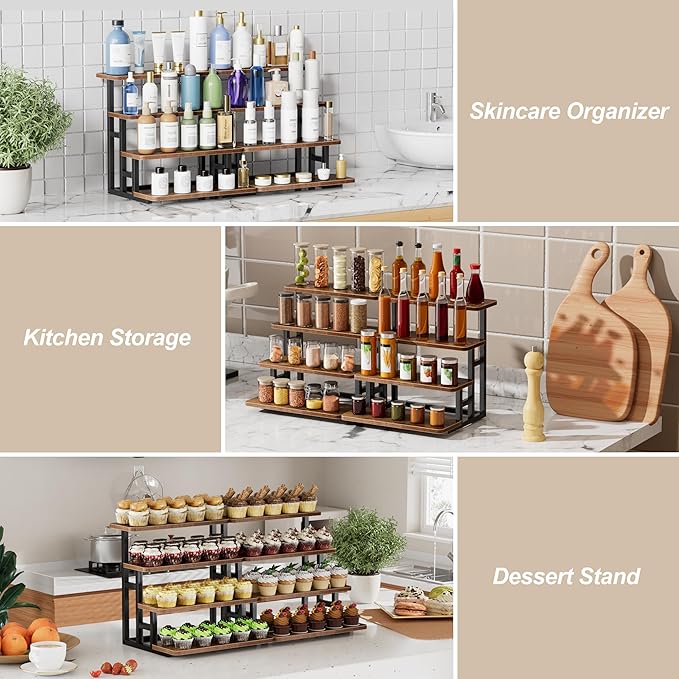 ZUJJAFY Cupcake Stand, Tiered Tray Stand for 50 Cupcakes, 4 Tier Dessert Stands with Metal Frame, Wooden Risers Display Stands for Vendor Events, Party