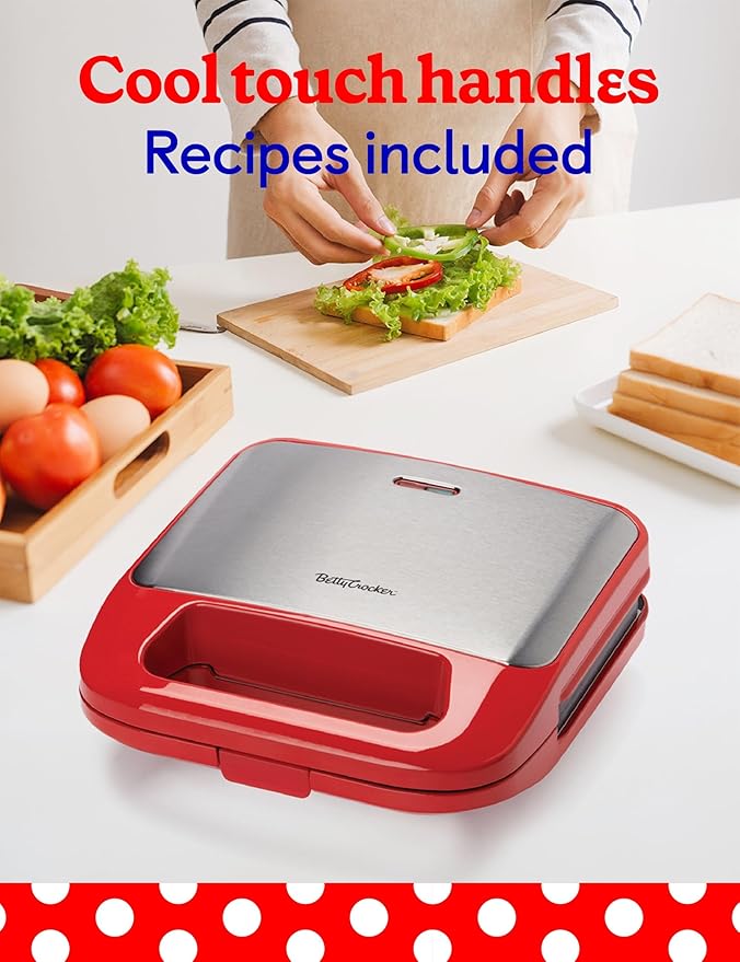 3-in-1 Indoor Grill, Sandwich/Panini Press & Waffle Maker Plus, Red
