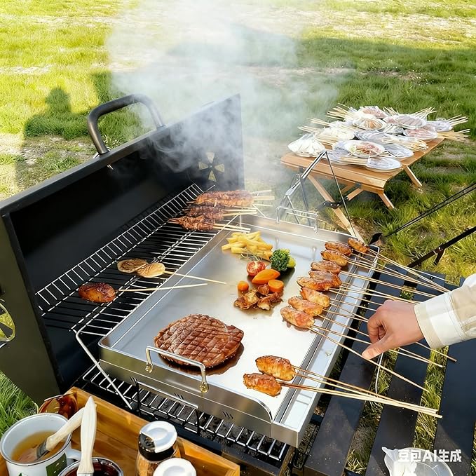 GT GETCO TECH 100% Food Grade Stainless Steel Griddle with Grease Groove, Universal Cooking Griddle for Gas Grill for Tailgating, Camping and Parties, 23＂×16＂
