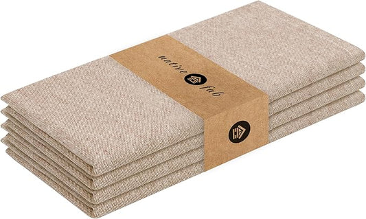 Native Fab Chambray Cloth Napkin Set of 4, 100% Cotton, Washable, Reusable Dinner Cloth Napkin 17x17 inches, Table Decor Napkins for Dinner, Events, Brown