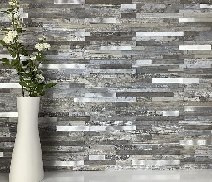 DICOFUN 10-Sheet Peel and Stick Backsplash Wall Tile, PVC Kitchen Backsplash Peel and Stick in Distressed Wood, 9.4 sq.ft