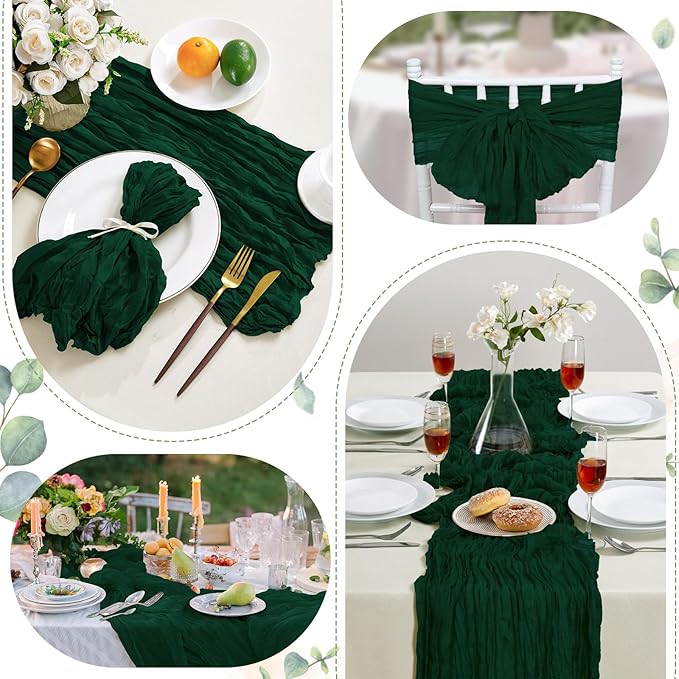 6 Pack Emerald Green Saint Patrick's Day Cheesecloth Table Runner 10FT Long Boho Gauze Table Runner Rustic Sheer Runner for Wedding Bridal Baby Shower Birthday Party Table Decor Easter Decorations