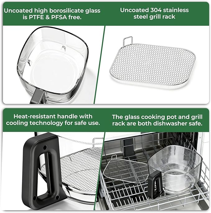 Havato 5 Quart Glass Air Fryer with Visible Window, Non-Toxic High Borosilicate Glass Basket (No Coating), Airfryer Oven with 8 Preset Modes, PTFE/PFSA Free, Dishwasher Safe, Black