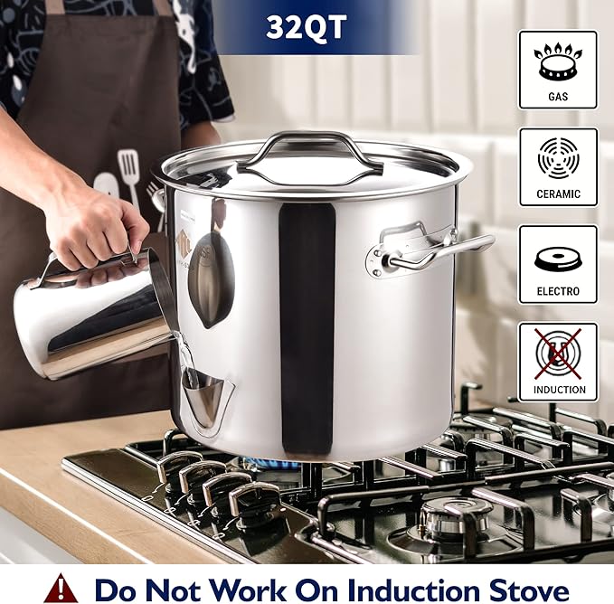 ARC 32QT Stainless Steel Tamale Steamer Pot w/Easy-fill Water Spout, Seafood Crab Steam with Divider and Steamer Rack, 8 Gallon