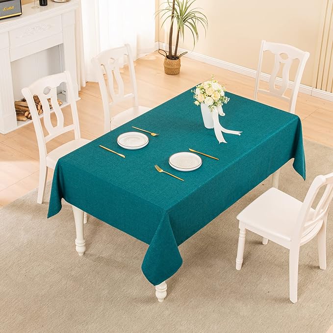 BALCONY & FALCON Rectangle Tablecloth Washable Wrinkle Resistant and Water Proof Table Cloth Decorative Linen Fabric Tablecloths for Dining Parties Kitchen Wedding and Outdoor Use (Teal, 57x85)